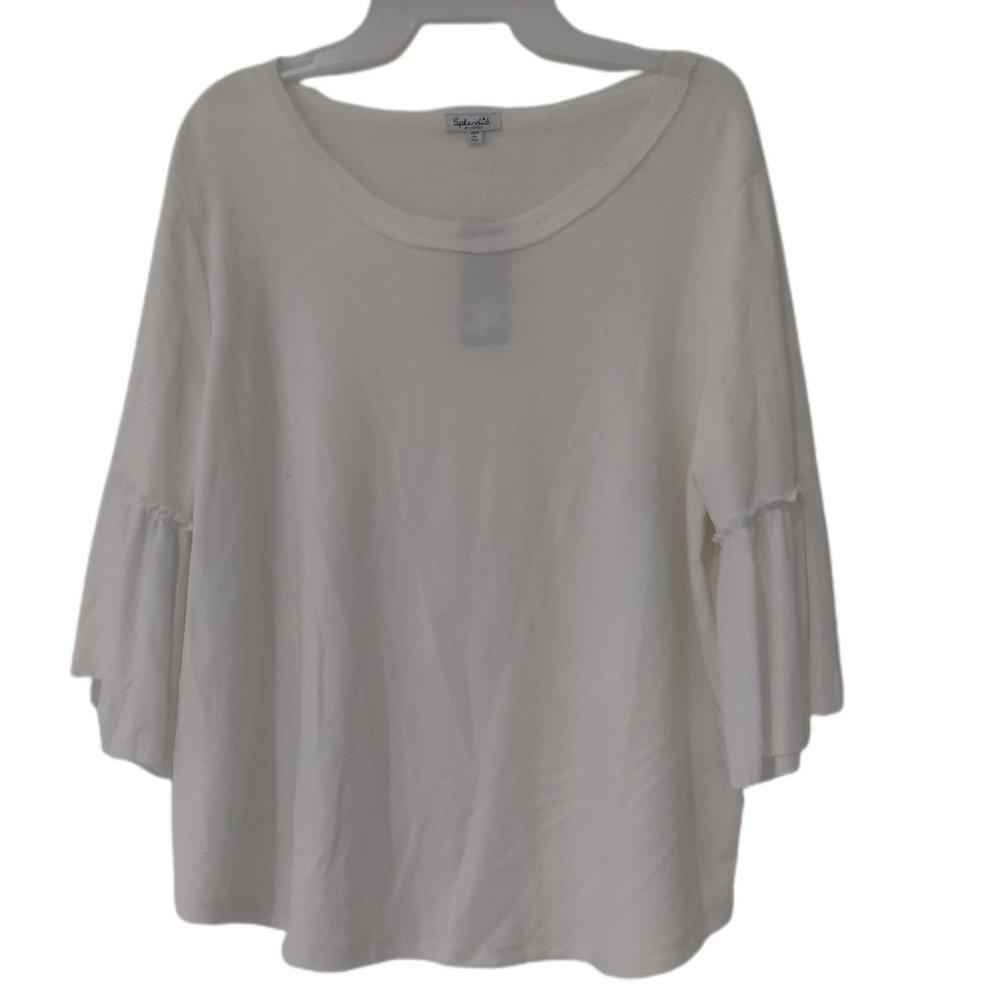NWT Splendid Women White Scoop Neck BellSleeve Pullover Sweater Size XL $90 K258